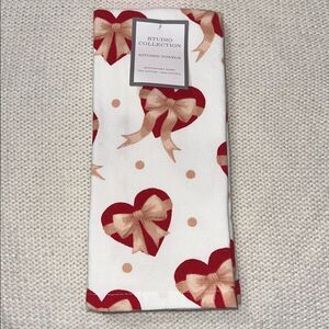 SC Valentine’s Day White Red Beige Heart & Bows Cotton Blend Tea Kitchen Towels